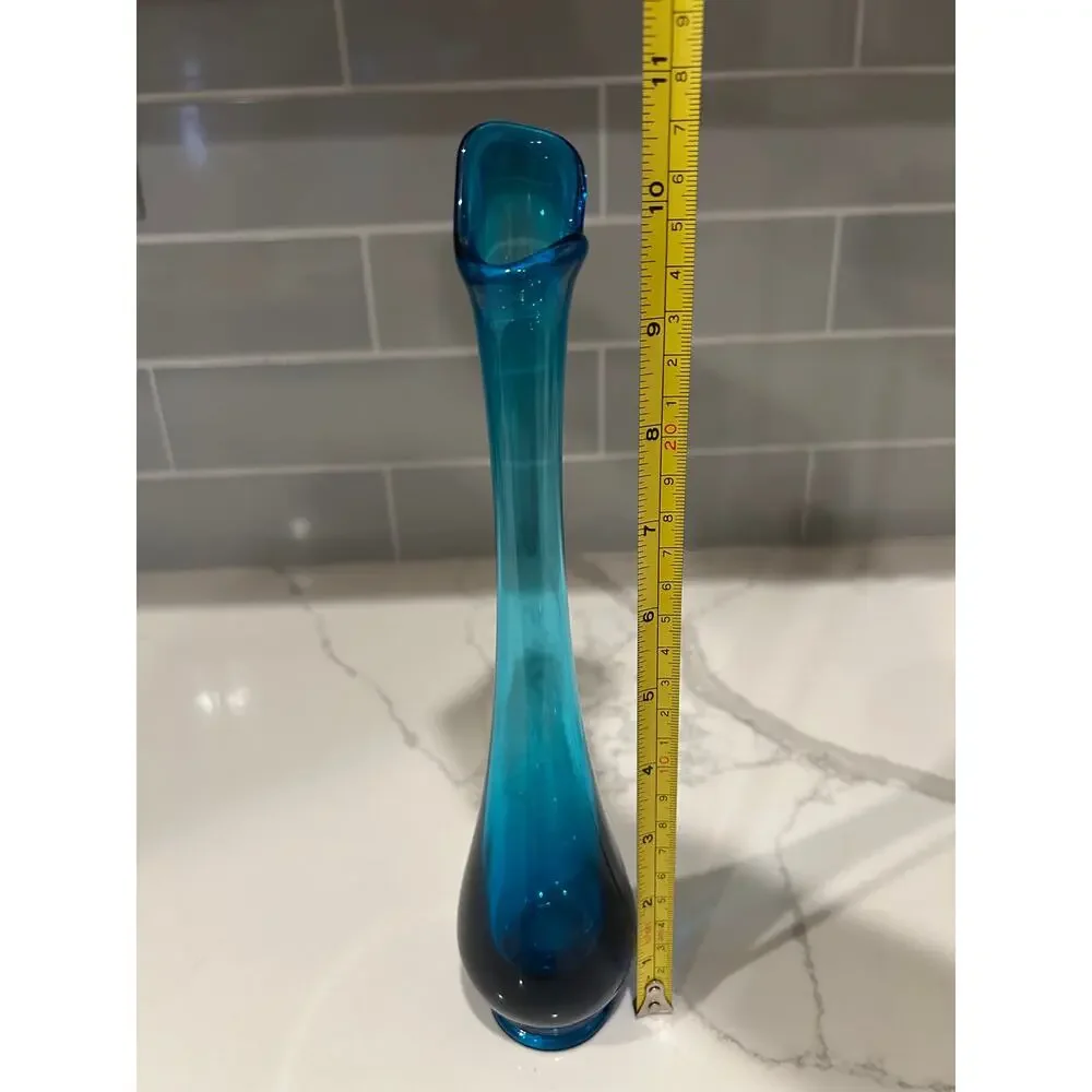 Mid-Century Modern‎ Viking Blue Swung Art Glass Vase- Quantity 2 Excellent Cond